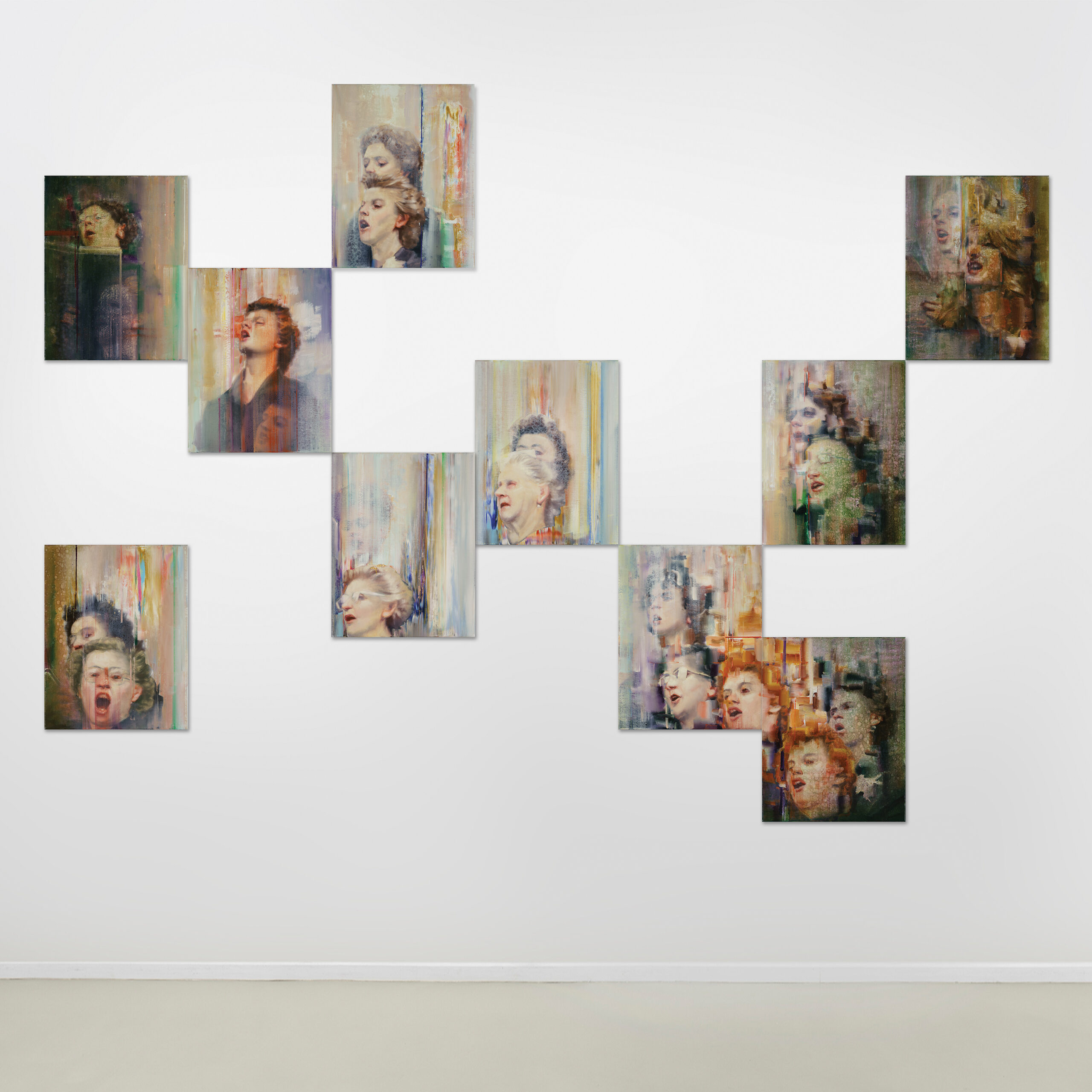 attila-szucs-disappearing-choir-oil-on-canvas.-180×245-cm-installation-10-pieces-of-45x35cm.-2023