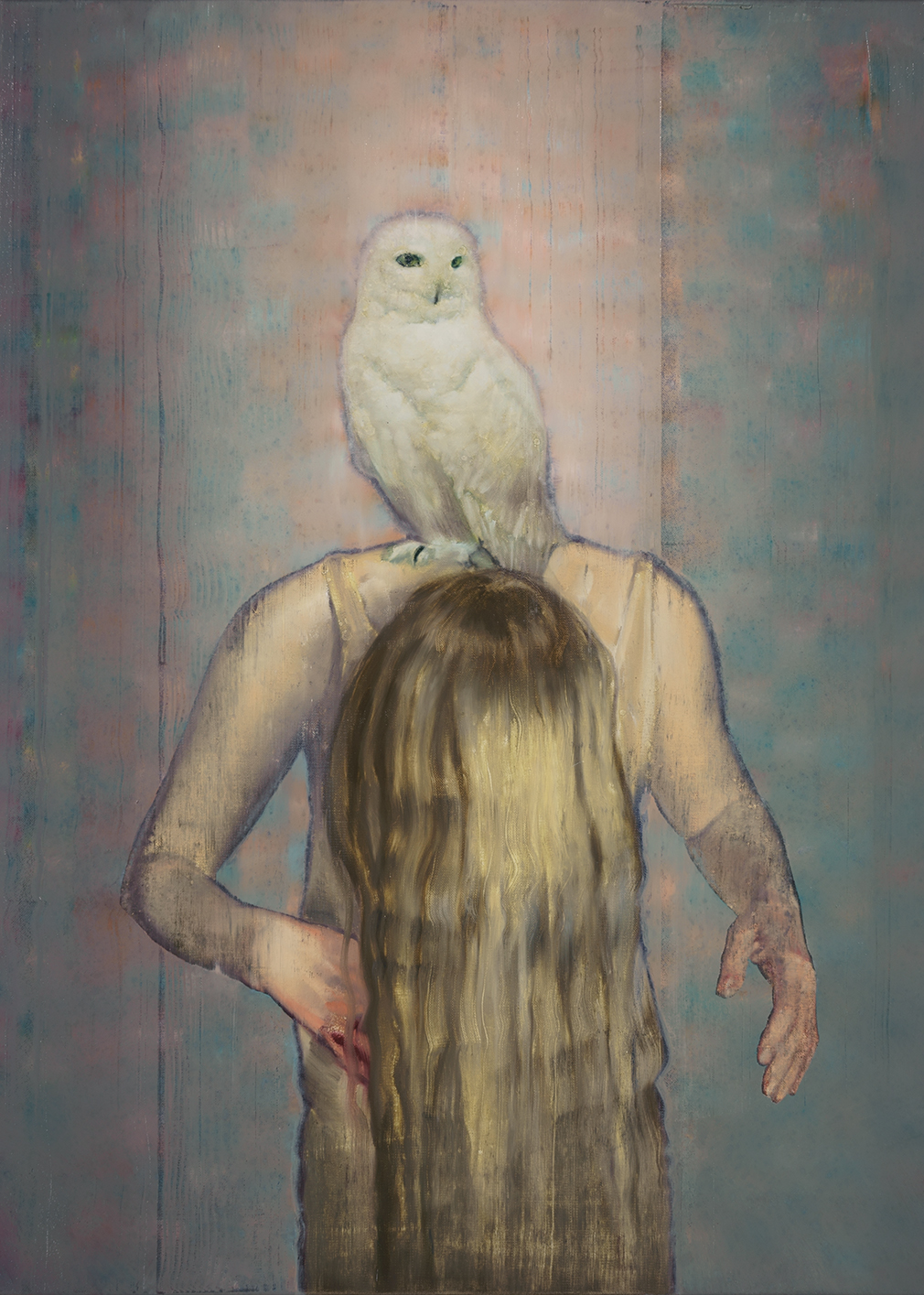 attila-szucs-woman-with-snowy-owl-oil-on-canvas.-110x80cm.-2023